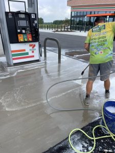 Washing a gas station