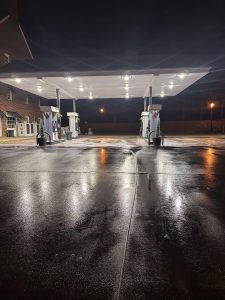 Gas station power washed