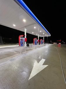 Gas station washed and cleaned
